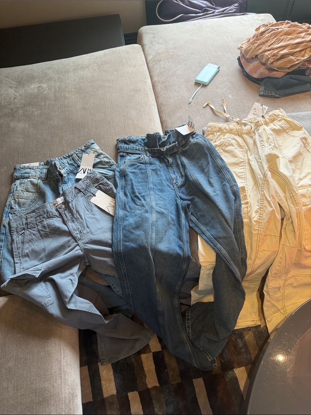 Zara Women Jeans - Light Blue, Medium Blue, Cream
